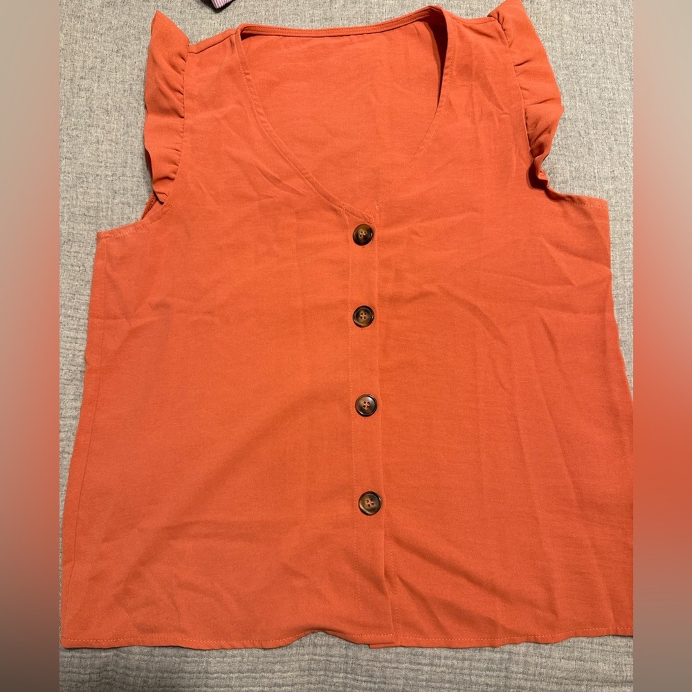 Women's Sleeveless Button-Down Top - Orange